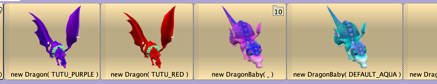 Images of instances of classes Dragon and DragonBaby